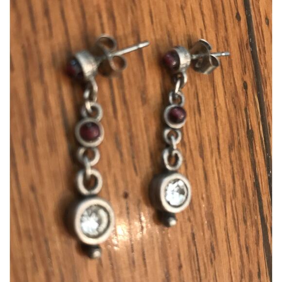 Silver-Tone Circle Link Dangle Purple and Crystal 1" Post Earrings - Picture 4 of 7